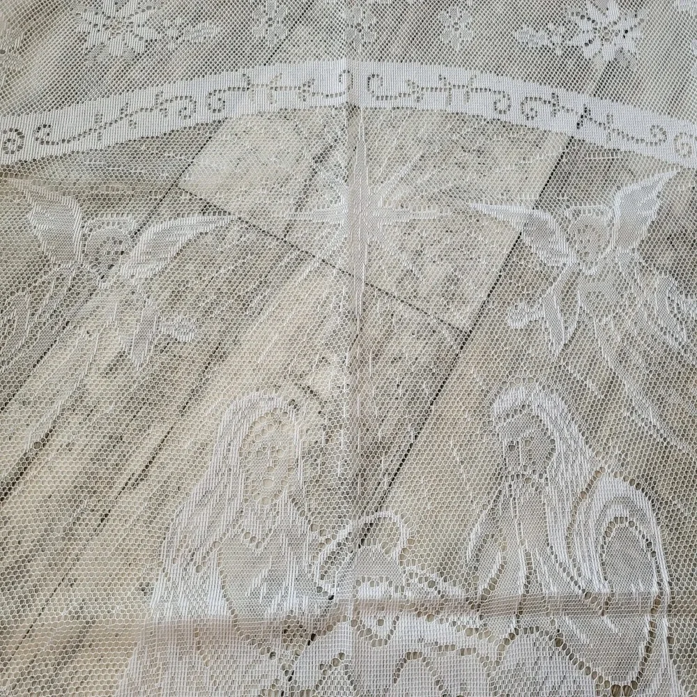 Vintage White Lace Tablecloth Nativity Christmas Christ Jesus‎ Cottagecore 60x80
